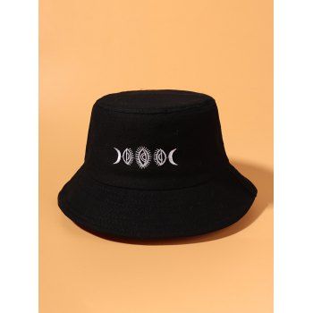 

Moon Pattern Embroidered Bucket Hat, Black