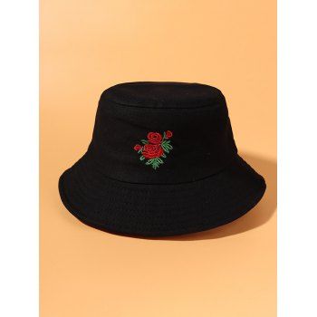 

Rose Flower Embroidered Bucket Hat, Black