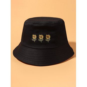 

Embroidered Sunflower Pattern Outdoor Bucket Hat, Black