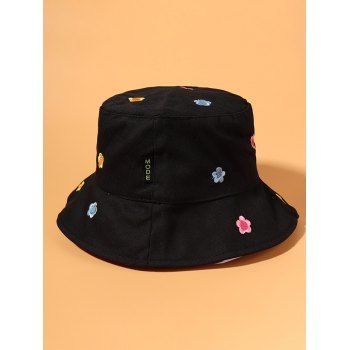

Small Flower Colored Embroidered Bucket Hat, Black