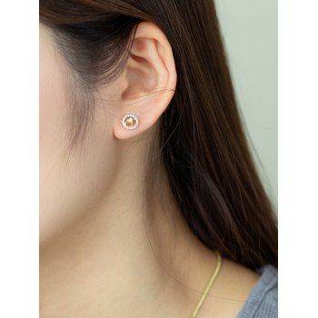 

Engraved Leaf Round Zircon Stud Earrings, Golden