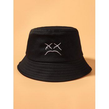 

Embroidered Cried Face Pattern Bucket Hat, Black