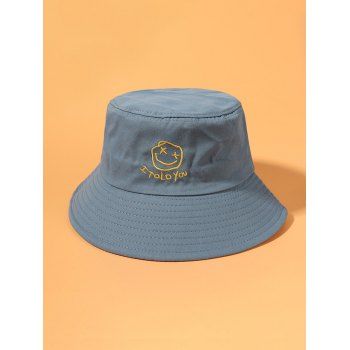 

Letters Smile Face Pattern Embroidered Bucket Hat, Light blue