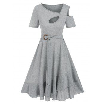 

Open Shoulder Cutout Knee Length Dress, Light gray