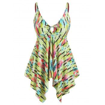 

Plus Size Tie Dye Cinched Handkerchief Tankini Swimwear, Multicolor