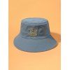 Chapeau de Pêcheur avec Lettres Brodées Motif Visage Souriant - Bleu clair 