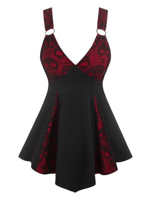Gothic Plunging V Neck Skull Lace Panel Corset Slit Skirted Tank Top