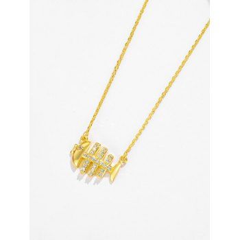 

Fish Bone Shape Rhinestone Charm Necklace, Golden