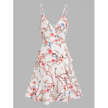 

Floral Surplice Plunge Flounce Cami Sundress, White