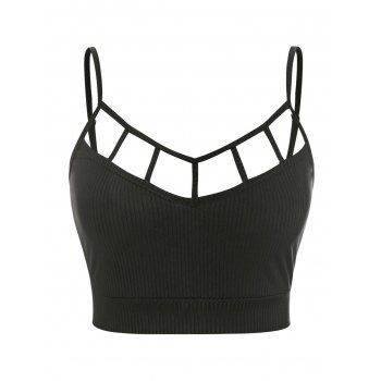 

Plus Size Ladder Cutout Ribbed Crop Top, Black