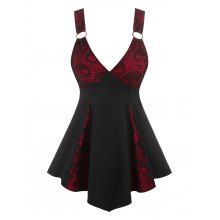 dresslily Gothic Plunging V Neck Skull Lace Panel Corset Slit Skirted Tank Top