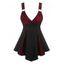 Gothic Plunging V Neck Skull Lace Panel Corset Slit Skirted Tank Top - DEEP RED M