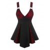 Gothic Plunge Skull Lace Panel Tank Top - DEEP RED M