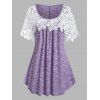 T-shirt Teinté Panneau en Dentelle de Grande Taille - Pourpre 3X