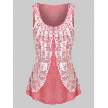 

Lace Overlay Swing Tank Top, Light pink