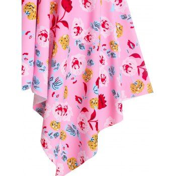 Plus Size Floral Print Cinched Handkerchief Tankini Swimwear