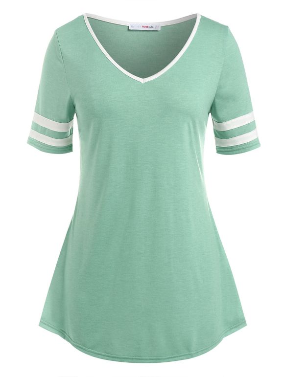 T-shirt de Base à Ourlet Contrasté de Grande Taille - Vert clair 3X