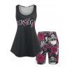 Ensemble de Pyjama Haut à Imprimé Rose Crâne de Grande Taille et de Short - Noir 2X