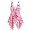 Maillot de Bain Tankini Mouchoir Fleuri Imprimé de Grande Taille - Rose clair 4X