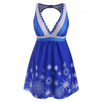 

Flower Print Empire Waist Cutout Tankini Swimwear, Blue