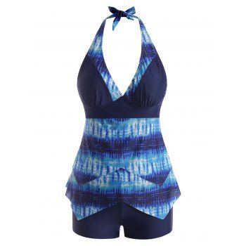 

Tie Dye Halter Layered Handkerchief Tankini Swimwear, Deep blue