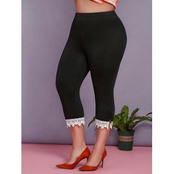 

Plus Size Guipure Lace Hem Cropped Leggings, Black