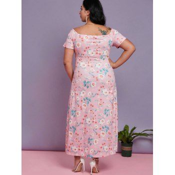 Plus Size Floral Print Cinched Slit Maxi Dress