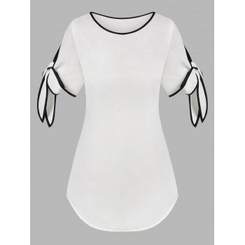 

Knotted Sleeve Contrast Piping Blouse, White
