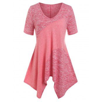 

Plus Size Space Dye Patchwork Handkerchief Tee, Red