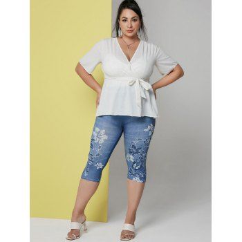 Plus Size Floral Print Capri Jeggings