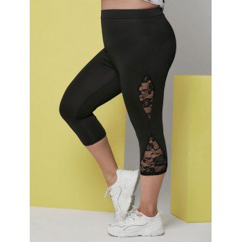 

Plus Size Lace Insert Cropped Stretchy Leggings, Black