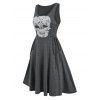 Robe Gothique Longueur à Genou Motif de Crâne à Lacets en Ligne A - Gris XL