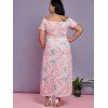 Plus Size Floral Print Cinched Slit Maxi Dress - LIGHT PINK 5X