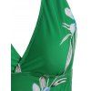 Flower Print Plunge Halter Empire Waist Tankini Swimwear - DEEP GREEN S