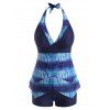 Tie Dye Halter Layered Handkerchief Tankini Swimwear - DEEP BLUE S