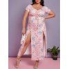 Maxi Robe Fendue à Imprimé Fleurie de Grande Taille - Rose clair 3X