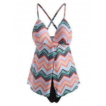 

Zig Zag Criss Cross Flyaway Tankini Swimwear, Multicolor