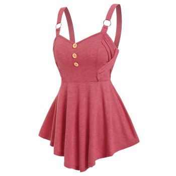 

Mock Button Criss-cross O-ring Tank Top, Light pink