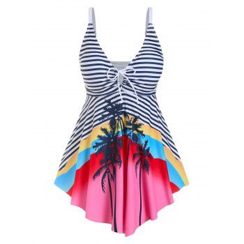 

Plus Size Striped Palm Tree Print Tankini Swimwear, Multicolor