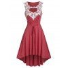 Robe Haute Basse Découpée en Dentelle Contrastée de Grande Taille - Rouge 3X