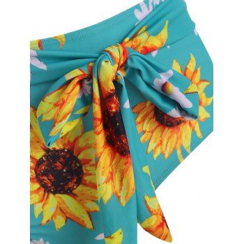 Vacation Sunflower Swimsuit Knot Ring High Waisted Wrap Bikini Swimwear