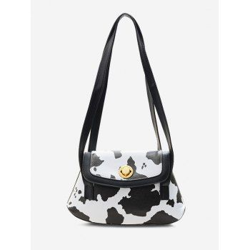 

Cow Print Double Strap Shoulder Bag, Black