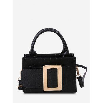 

Solid Embossed Buckle Shoulder Bag, Black
