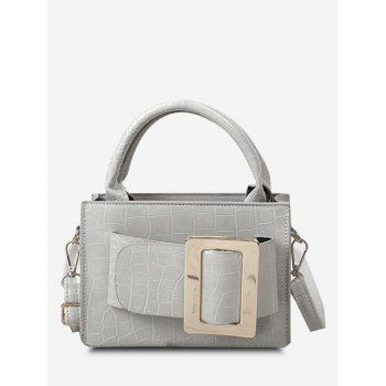 

Solid Embossed Buckle Shoulder Bag, Light gray