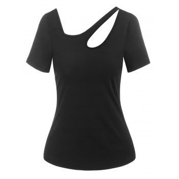 

Cutout Skew Neck Tee, Black
