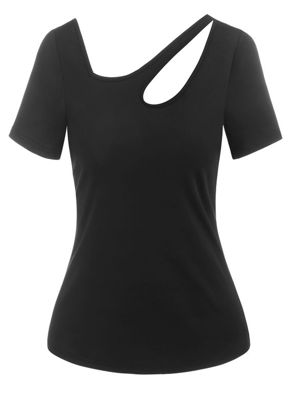 T-shirt Découpé à Col Oblique - Noir XL