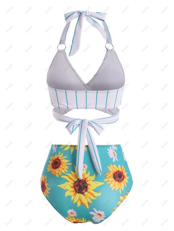 Maillot de Bain Bikini Gainant Tournesol Noué à Taille Haute de Vacance de Plage - multicolor M