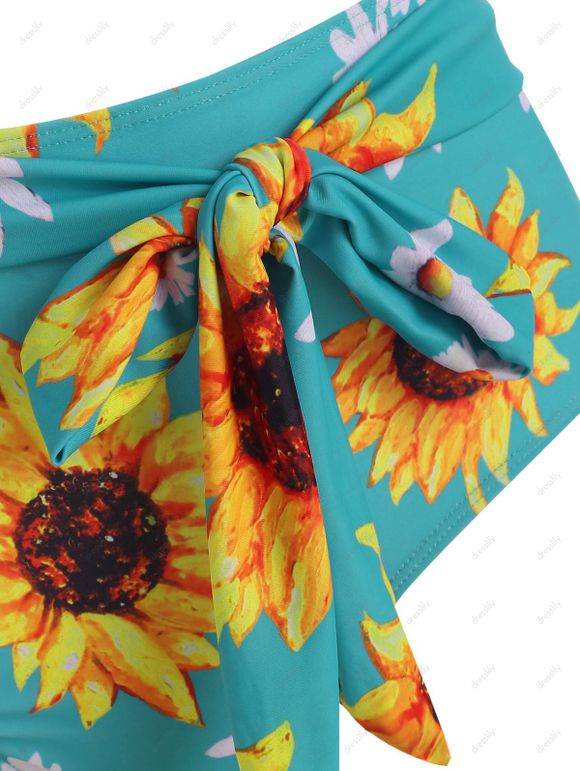 Maillot de Bain Bikini Gainant Tournesol Noué à Taille Haute de Vacance de Plage - multicolor M