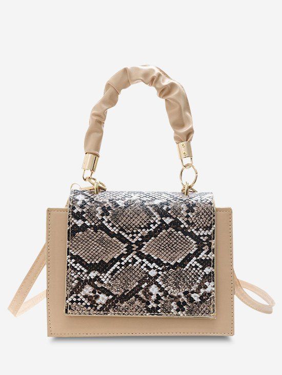 Sac à Main Carré Motif Peau de Serpent à Rabat - Blanc Chaud 