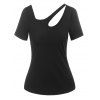 T-shirt Découpé à Col Oblique - Noir XXL